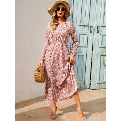 Sping Summer Bohemian Women Maxi Dress Casual Long Sleeve High Waist Beach Woman Chiffon Dresses Floral Vestidoes Mujer