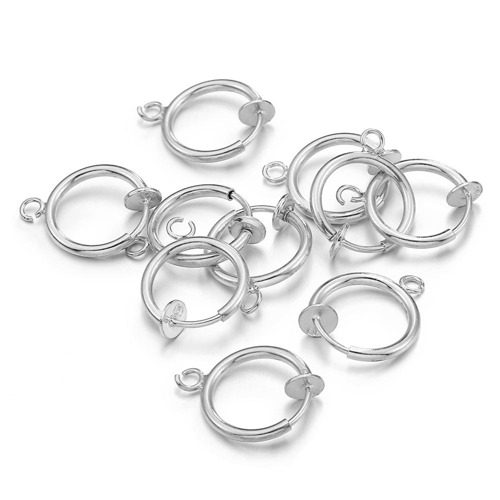 

10pcs Retractable Clip on Ear Clip Hoop Non Piercing Silver Color Copper Round Earring Clips for Earrings Jewelry Making DIY 11mm