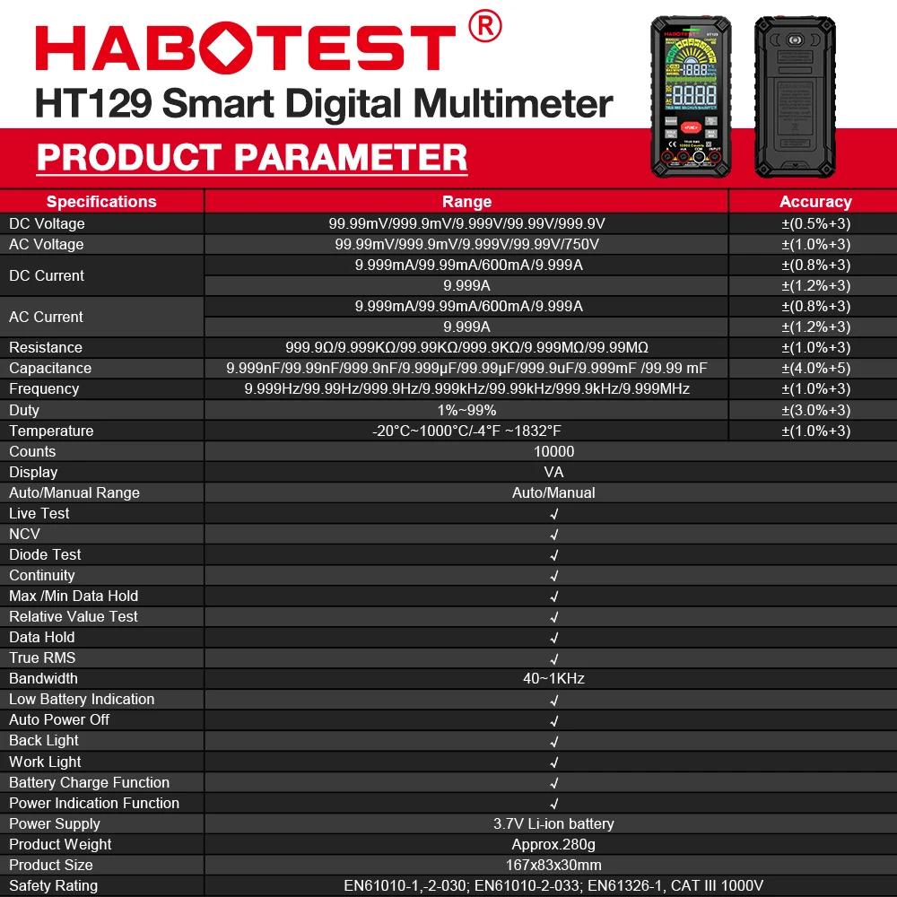 HABOTEST HT129 Digitales Multimeter Auto-Bereich True RMS AC DC NCV Spannungsprüfer 10000 Zählungen Intelligenter wiederaufladbarer Multitester