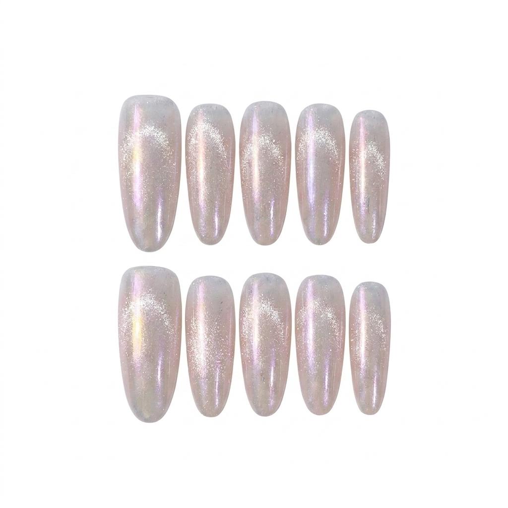 Fine Glitter Cat-Eye Oval Press On Nails 10 Pieces Resin Material Comfort Fit