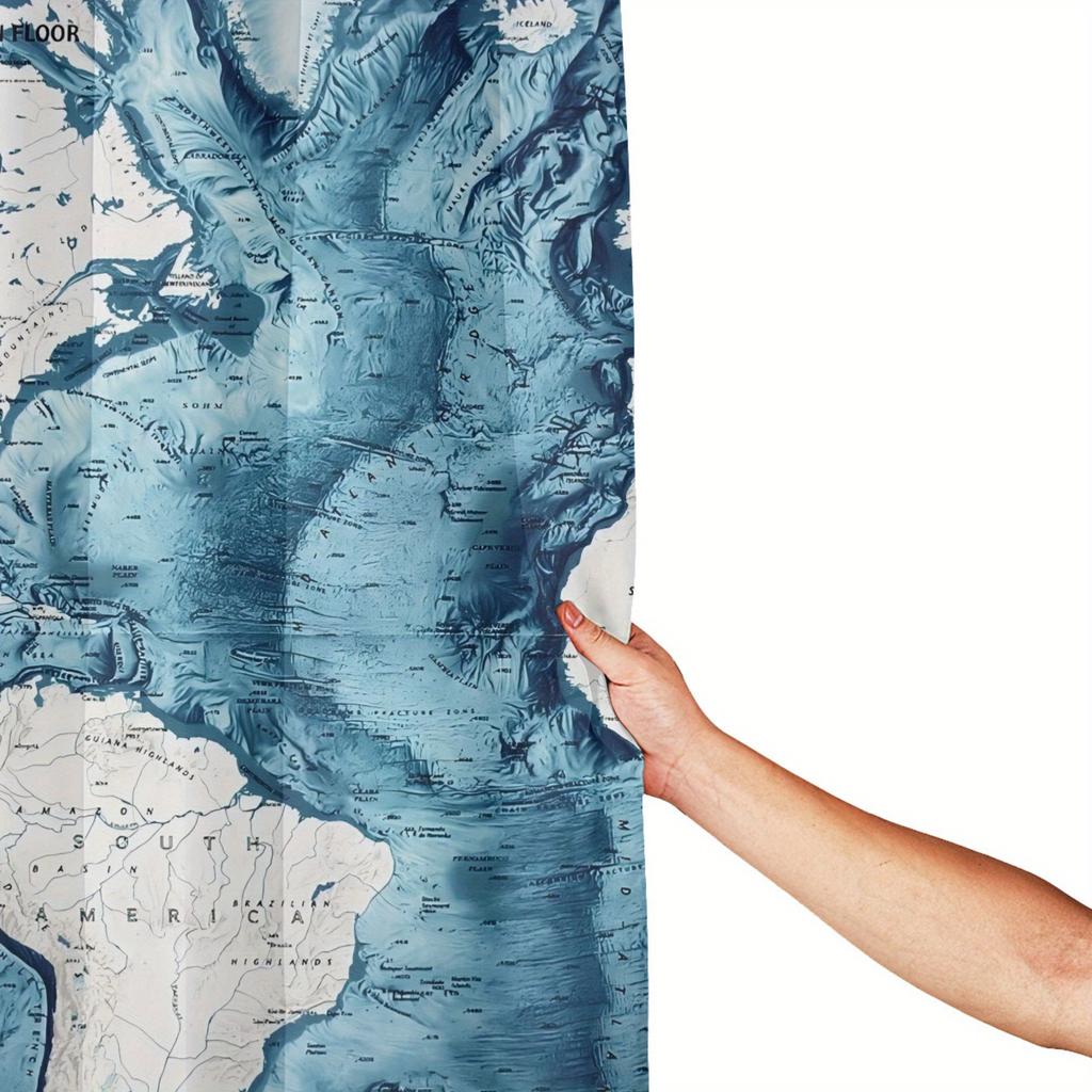 South America Blue Map Shower Curtain, Polyester With Grommets, Machine Washable, Modern Bathroom Decor Fashion Theme Accessory