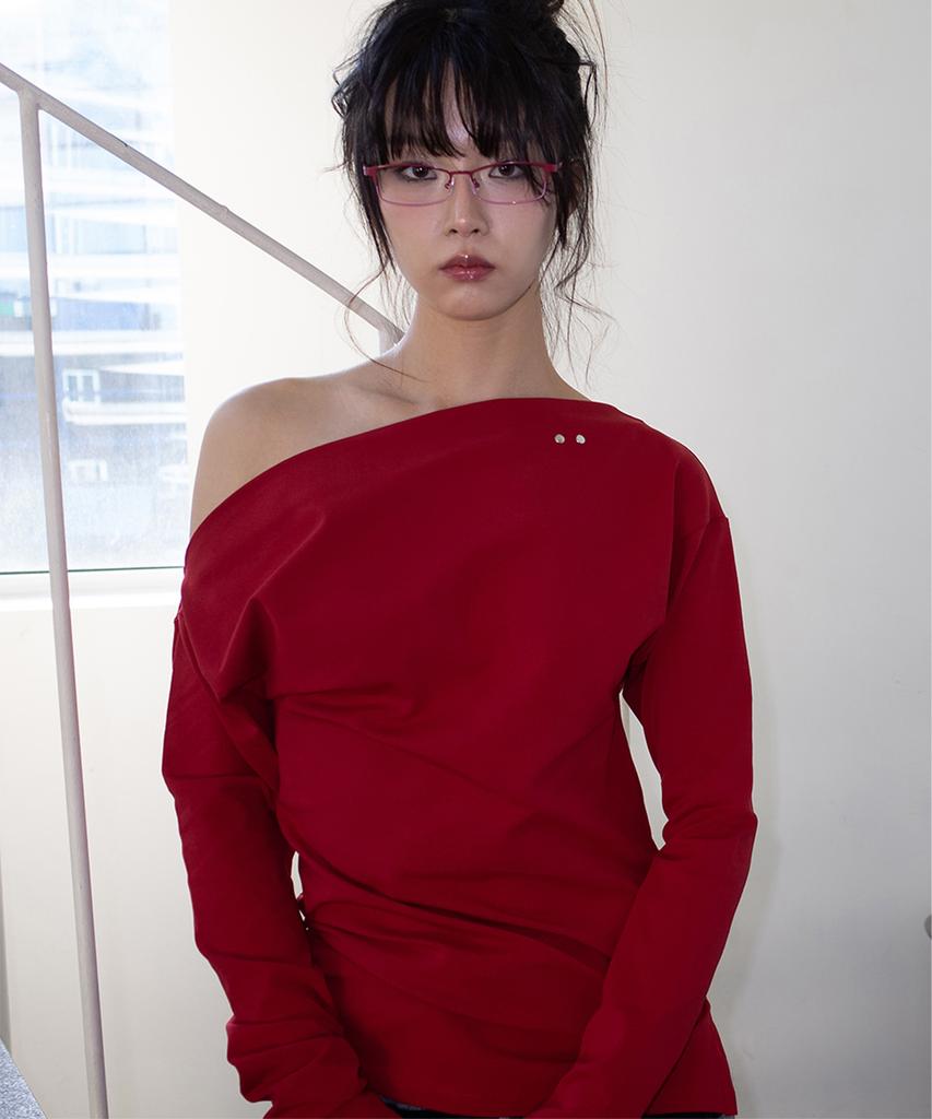 Onseuka One-Shoulder Elastic T (Red)