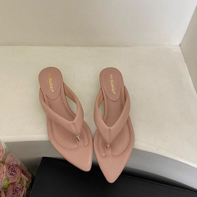 Silver Ladies Wedges Slippers Slides Female Flip Flops Pointed Toe Fashion Low Heel Footwear Slippers Sandals Shoes For Women