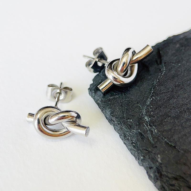 Stainless Steel Asymmetrical Rope Knot Stud Earrings - European American Style, 2024 Design