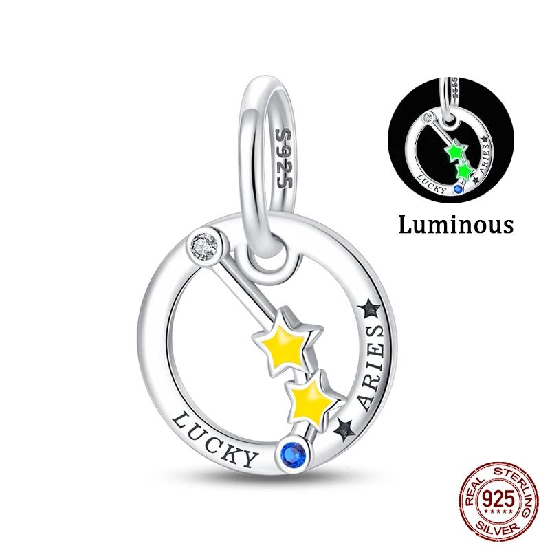 Copper Twelve Constellations Luminous Charms Beads Fit Qikaola Original Bracelets Fine Diy Birthday Jewelry Gifts