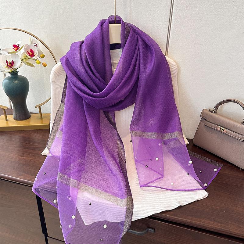 Женский модный шарф, однотонный шелковый льняной платок, шарфы, четыре сезона, женский шелковый шарф фиолетовый