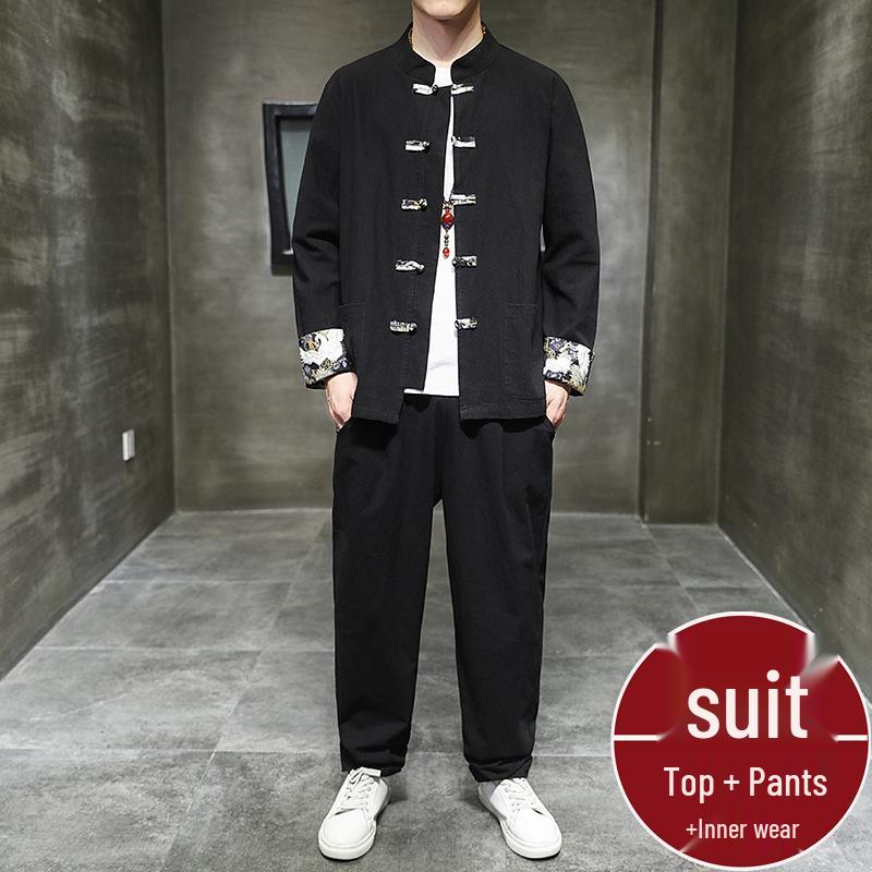 Spring and Autumn Chinese Hanfu Set: Men's Daoist Robe, Zhongshan and Tang Suit Inspired Outerwear