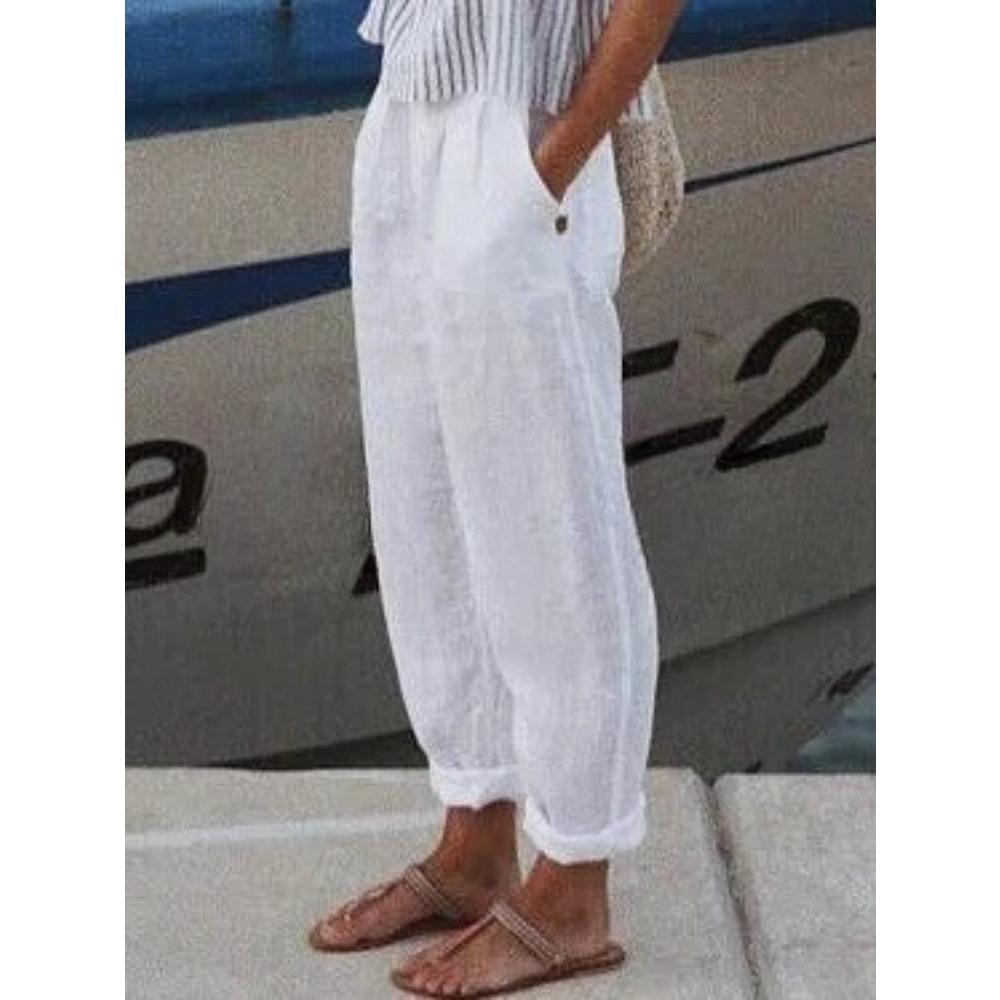 Retro Versatile Cotton Linen Casual Pants, High Waist Slimming Plus Size Loose Trousers, Breathable Ladies Daily Bottoms