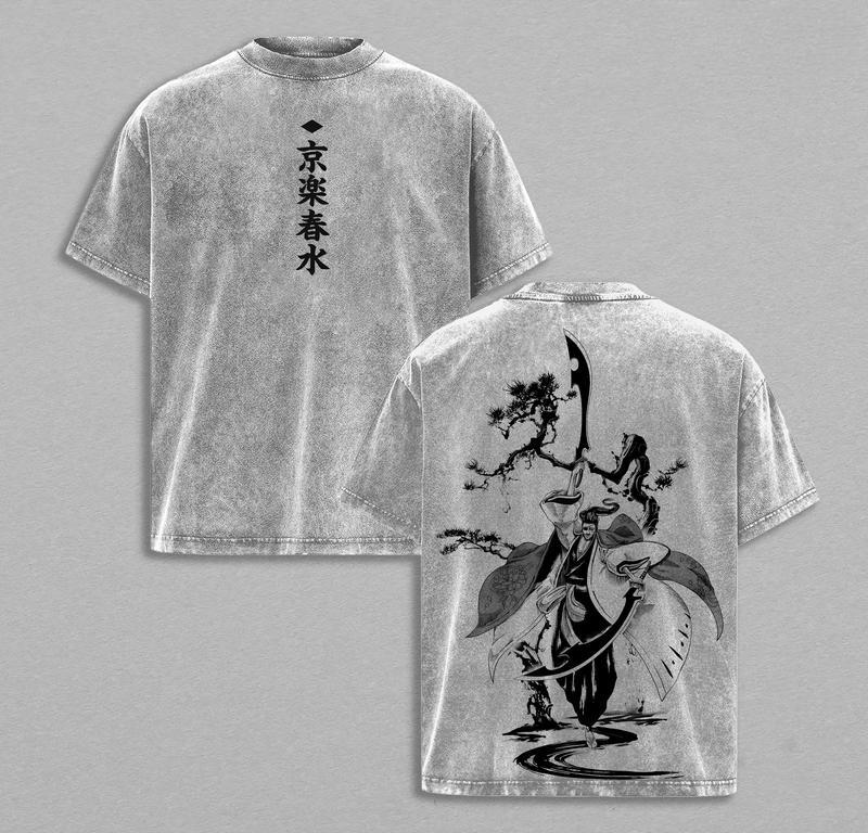Hemd Kyoraku Shunsui Grafisch T-shirt Anime BLEACH Vintage Gewassen Oversized T-shirt Mannen Vrouwen Kleding Polyester Korte Mouw T-shirts