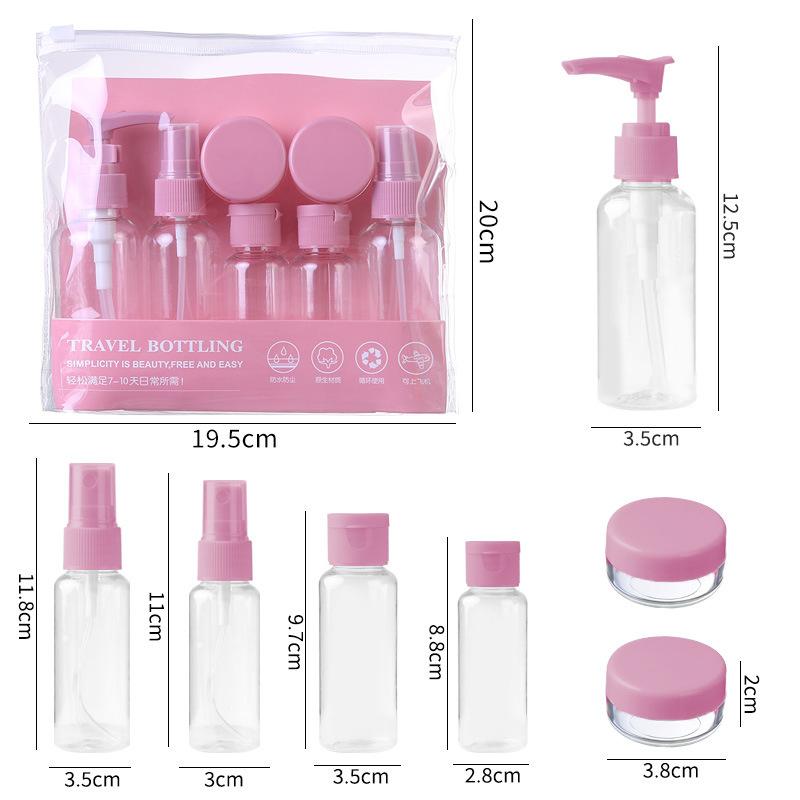 

Портативный 7 шт. дорожный набор бутылок для мытья, сумка, набор для макияжа, шампунь, гель для душа, крем для рук, многоразовая бутылка-спрей для лосьона, инструмент для ухода за кожей розовый