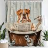 Lustiger Hund Süßer Duschvorhang,Badehund Bulldogge Haustier Urkomisch Bauernhaus Rustikal Badezimmervorhang Dekoration Mit 12 Haken