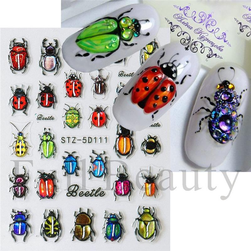 New Nail Art Stickers 5D Embossed Three-dimensional Cartoon Halloween Multi-color Insect Simulation Nail Stickers