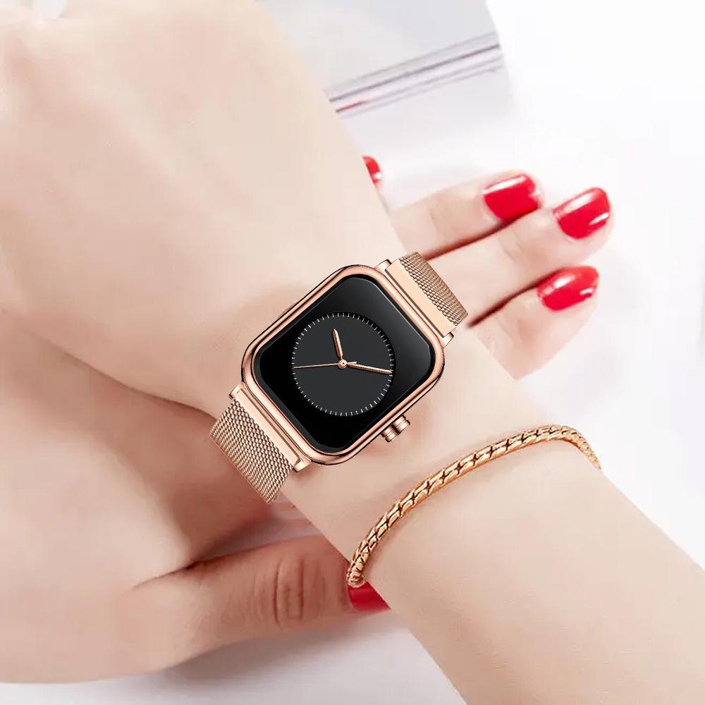 FOURRON Women's Square Quartz Fashion Watch with Milanese Steel Band