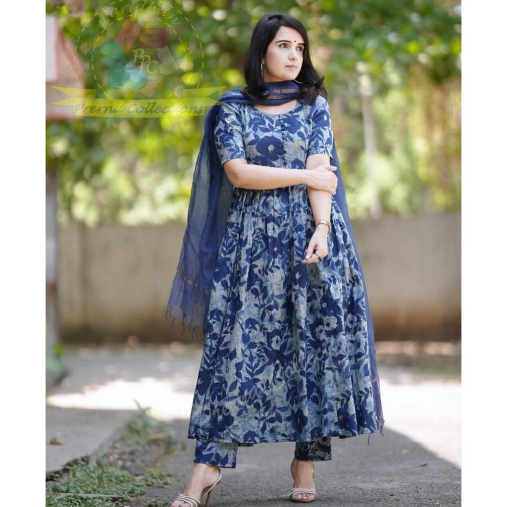 Print Anarkali Designer Kurta Pant Dupatta Set Women Party Wear Top Tunic Kurti SC-2321