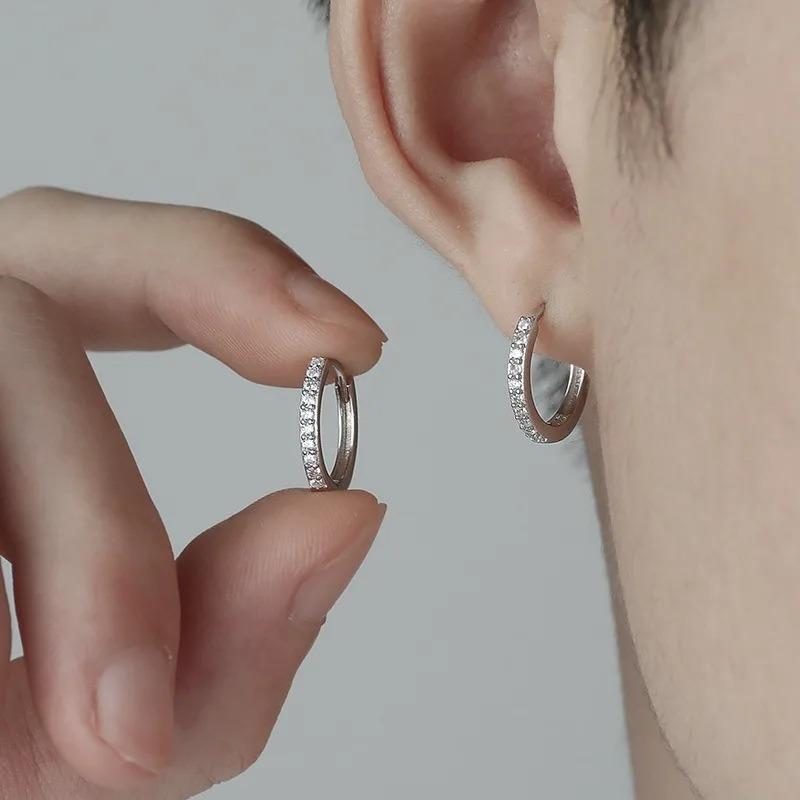 925 Silver Rhinestone Hoop Earrings for Women Exquisite Round Circle Earrings Minimalism Daily Wearing Fashion Jewelry