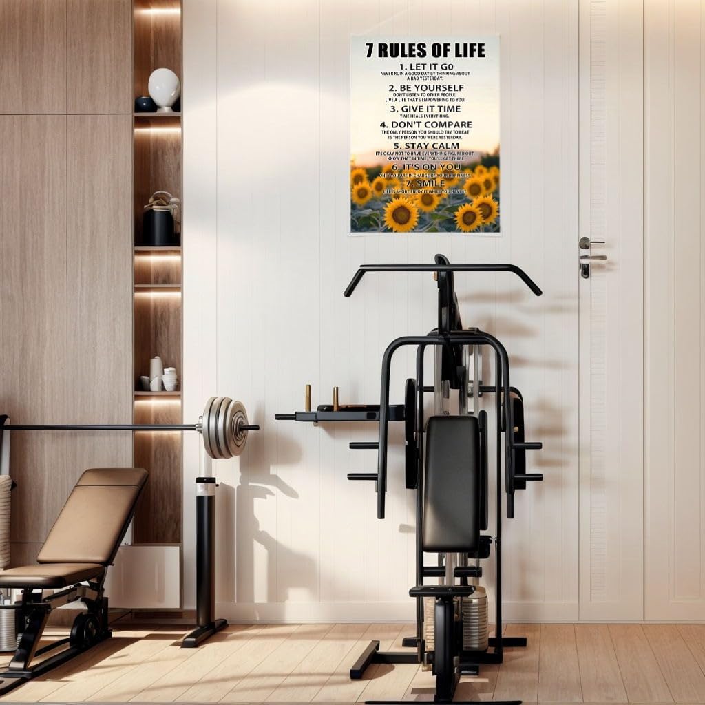 Motivational Wall Decor for Office & Classroom - 7 Rules of Life Pirational Positive Affirmations Wall Art, Sunflowers Uplifting Quotes Canvas