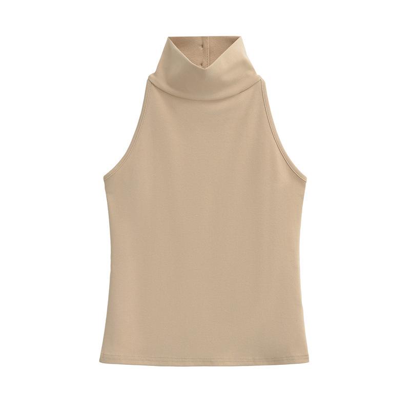 Elegant Sleeveless Halter Top - Slim-Fit, Sexy Neckline, Chic Style for Women Medium абрикосовый