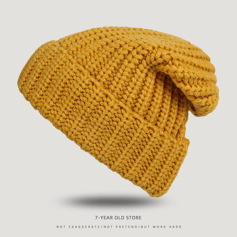 Big Head Siding Wool Hat Women Loose Warm Pile Knitted Hat Cold Hat Big Face Showing Small Knitted Ear Protection Hat