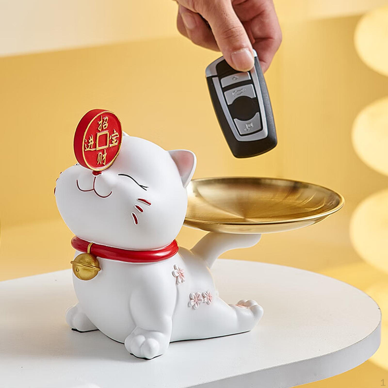 

Статуя кота Лоток для зберігання Домашній декор Фігурка зі смоли Орнамент Скандинавське блюдо для цукерок Настільний органайзер Настільний білий