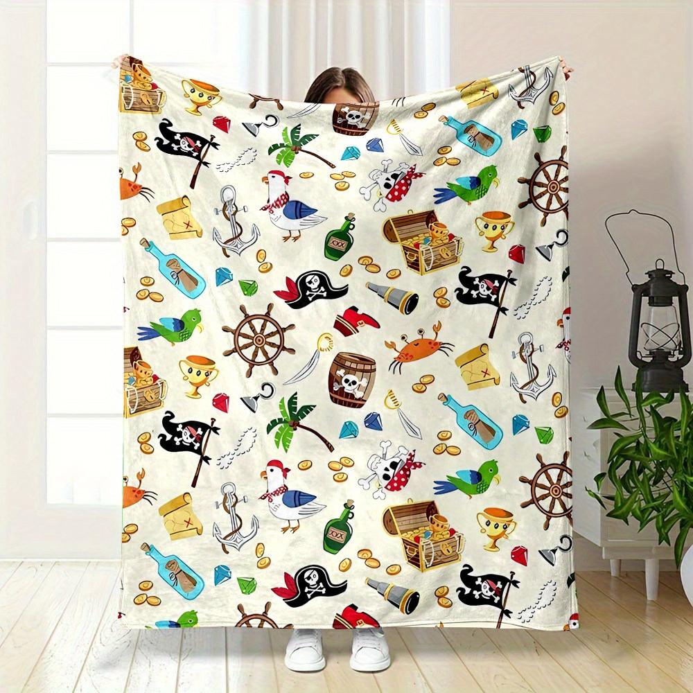 Pirate Themed Reversible Blanket - Soft Flannel Camping Decor Throw 70x100cm