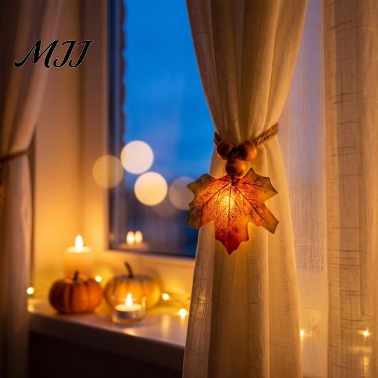 Rustic Autumn Room Accents Maple Leaf Curtain Tieback, Farmhouse Holder, Adjustable Rope Holders Decorative Drapery Holdback for Living Bedroom Decor