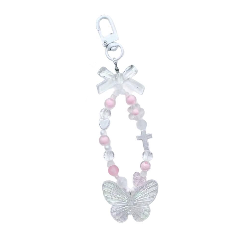 Cute Bowknot Cross Beaded Keychain Pendant Lovely Hanging Decorations Keyring Charm for Purse Bag Backpack Handbag