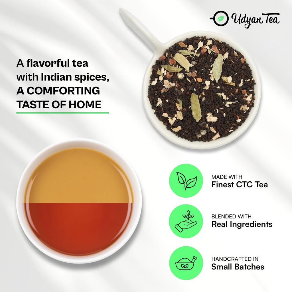 Udyan Tea Kadak Masala Chai | Authentic Indian Masala Chai Latte | Premium Blend with Fresh Tea Leaves & Real Spices, 100g (40 Cups)