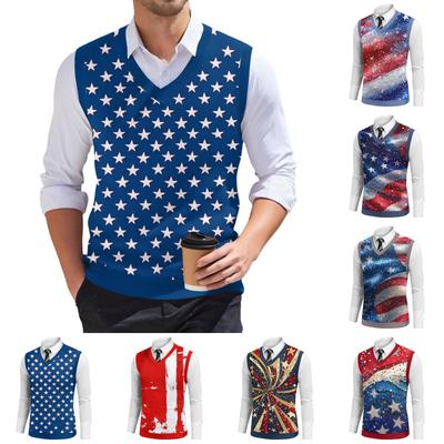 Ανδρικό Μόδα Πλεκτό Αμάνικο Πουλόβερ με Μοτίβο και Λαιμόκοψη V