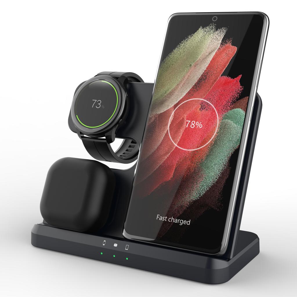 GY-Q10B 3 In 1 Fast Charger Pad Wireless Charging Station for Qi Standard Phone/Samsung Galaxy Watch/Earphone
