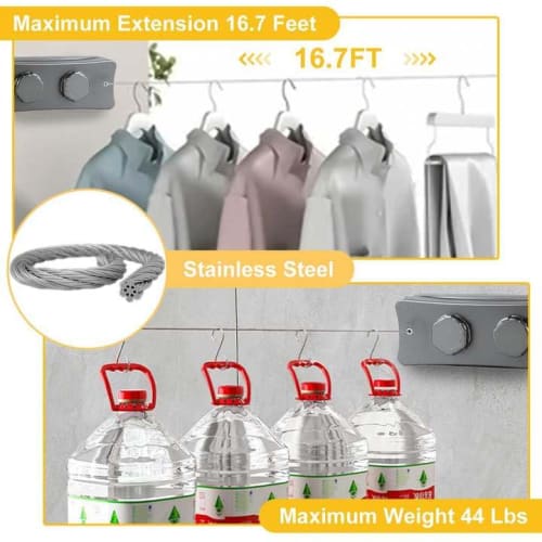 Retractable Clothes Drying Line, 16.7 Feet Long Twin Clothes Drying Line, Indoor Clothes Drying Wire, Wall-Mounted Stainless Steel Retractable Laundry