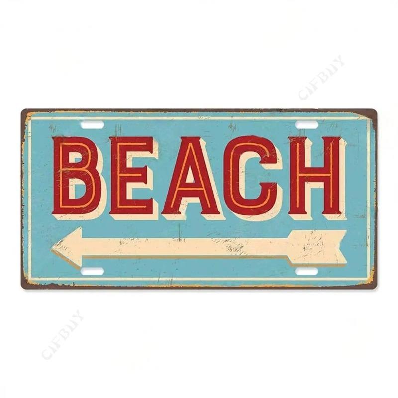 Beach Souvenir License Plate, Seaside Metal Sign 15x30cm