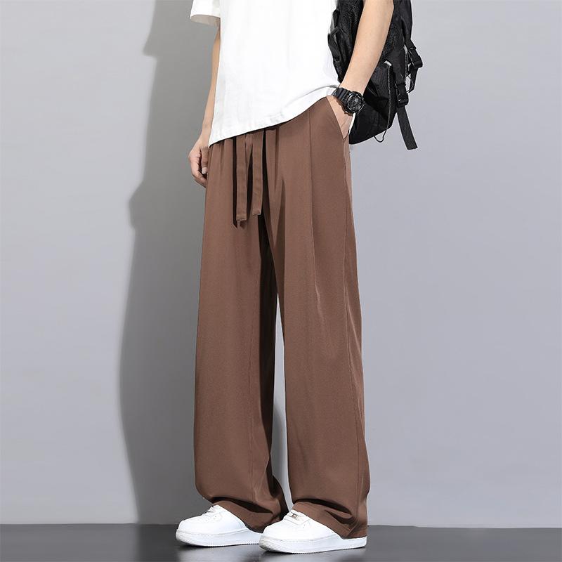 Black Pants for Men's Summer Straight Loose Draped Trousers for Summer New Ice Silk Quick-drying Casual Trousers