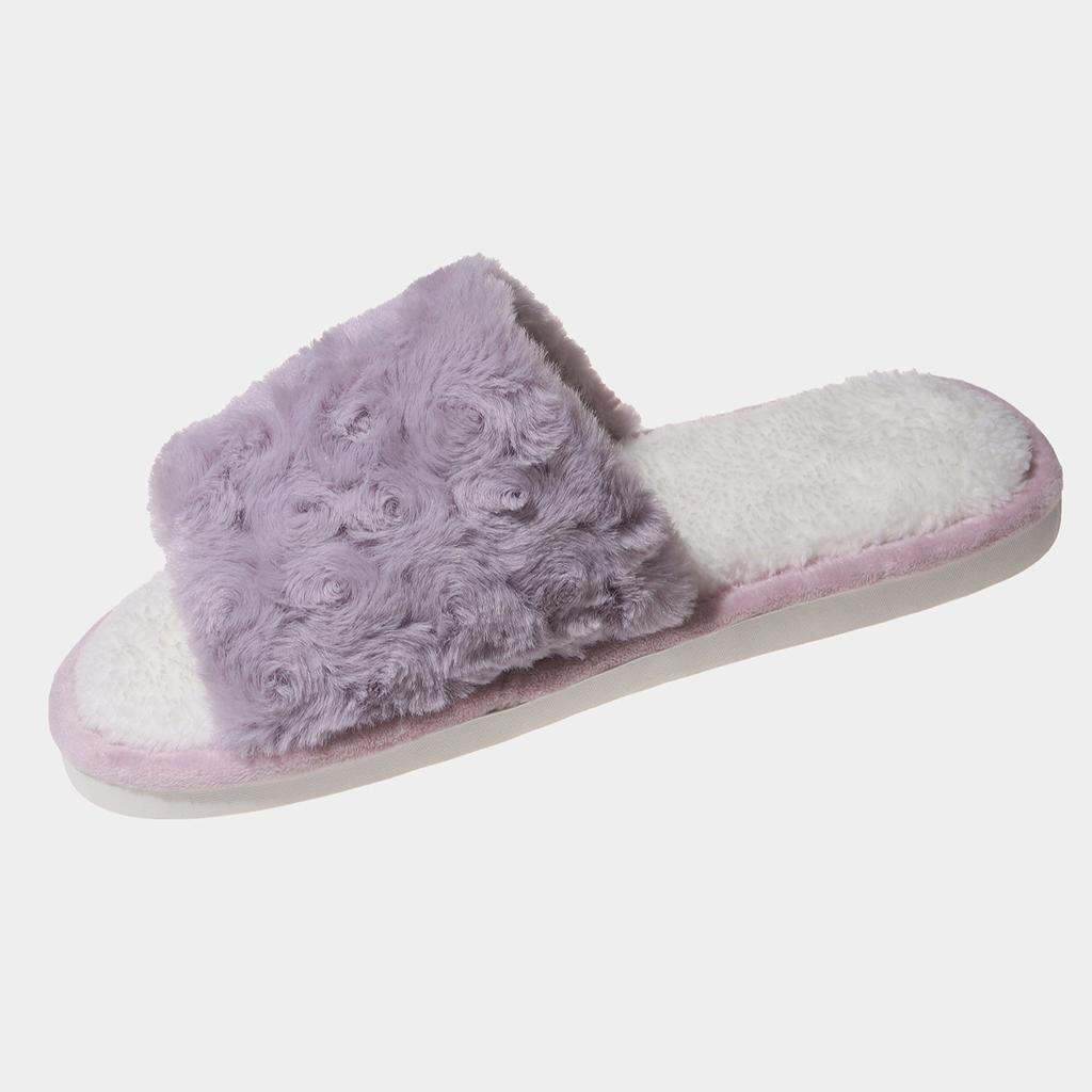Women's Solid Color Rose Velvet Open Cotton Slippers for Winter Home Couples, Fuzzy Slippers for Warmth and Anti Slip, Thick Bottom Cotton Slippers
