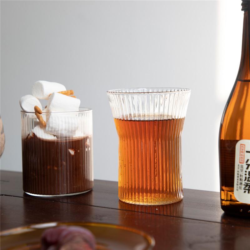 Japanese Handmade Transparent Striped Glass – Retro Whisky, Tea, Juice, and Wine Cup – Heat-Resistant