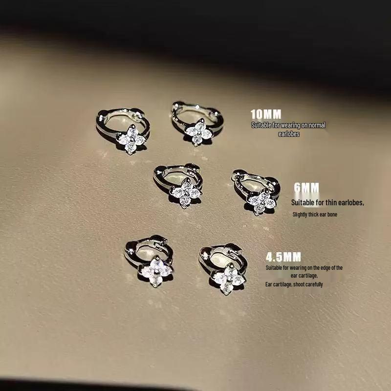 Ins Edge Four-Leaf Clover Micro-Inlaid Stud Ear Cuff Earrings: Shiny and Trendy Ear Bone Design
