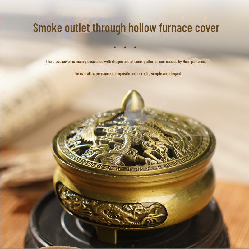 Ancient Dragon & Phoenix Incense Burner: Classical Aromatherapy Plate with Auspicious Cloud Design for Home