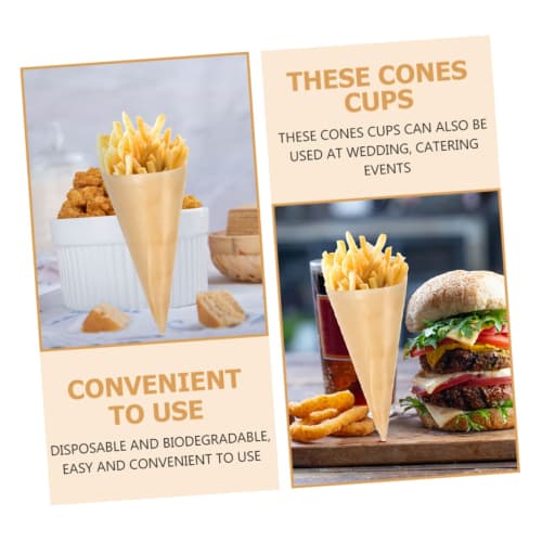 COLLBATH 100pcs Disposable Wooden Cones for Ice Cream, Dessert, Candy, Finger Food, Party Meal Serving