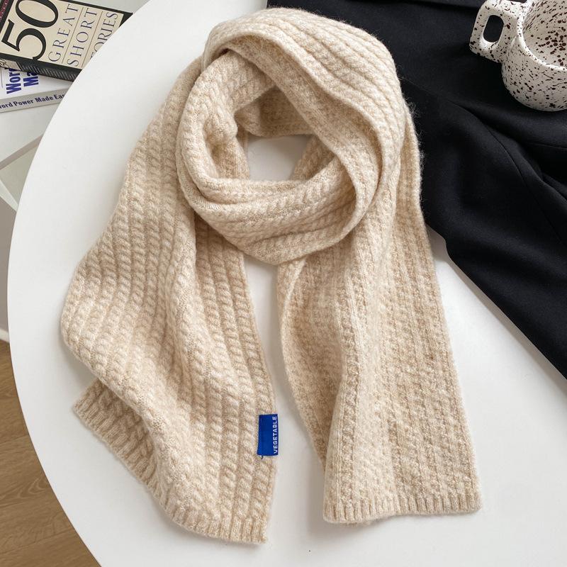Wool gray scarf girls autumn and winter white knitted wool warm versatile high sense scarf white