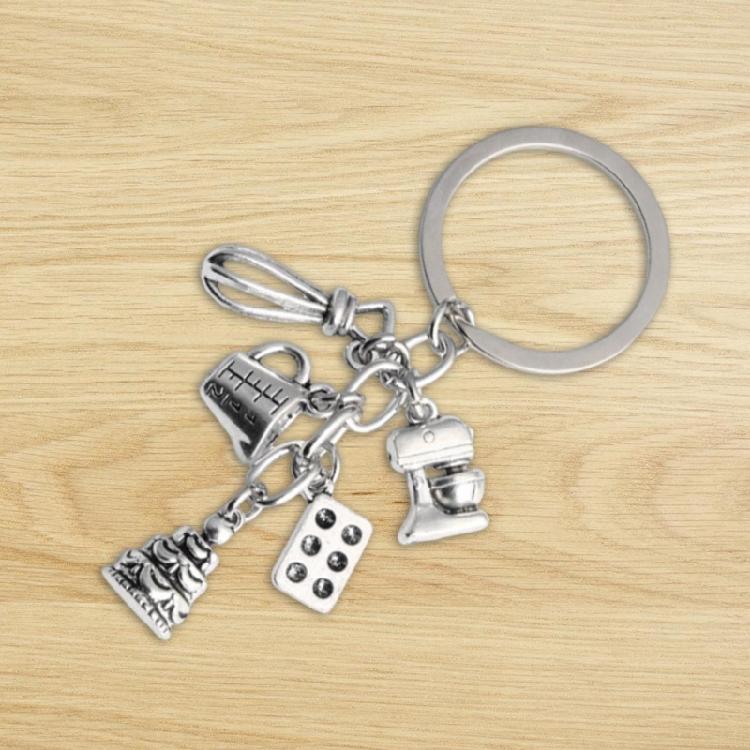 Delightful Pastries Keyring Cooking Keychain with Small Baking Accessories and Dessert Zinc Alloy Texture for Gifting