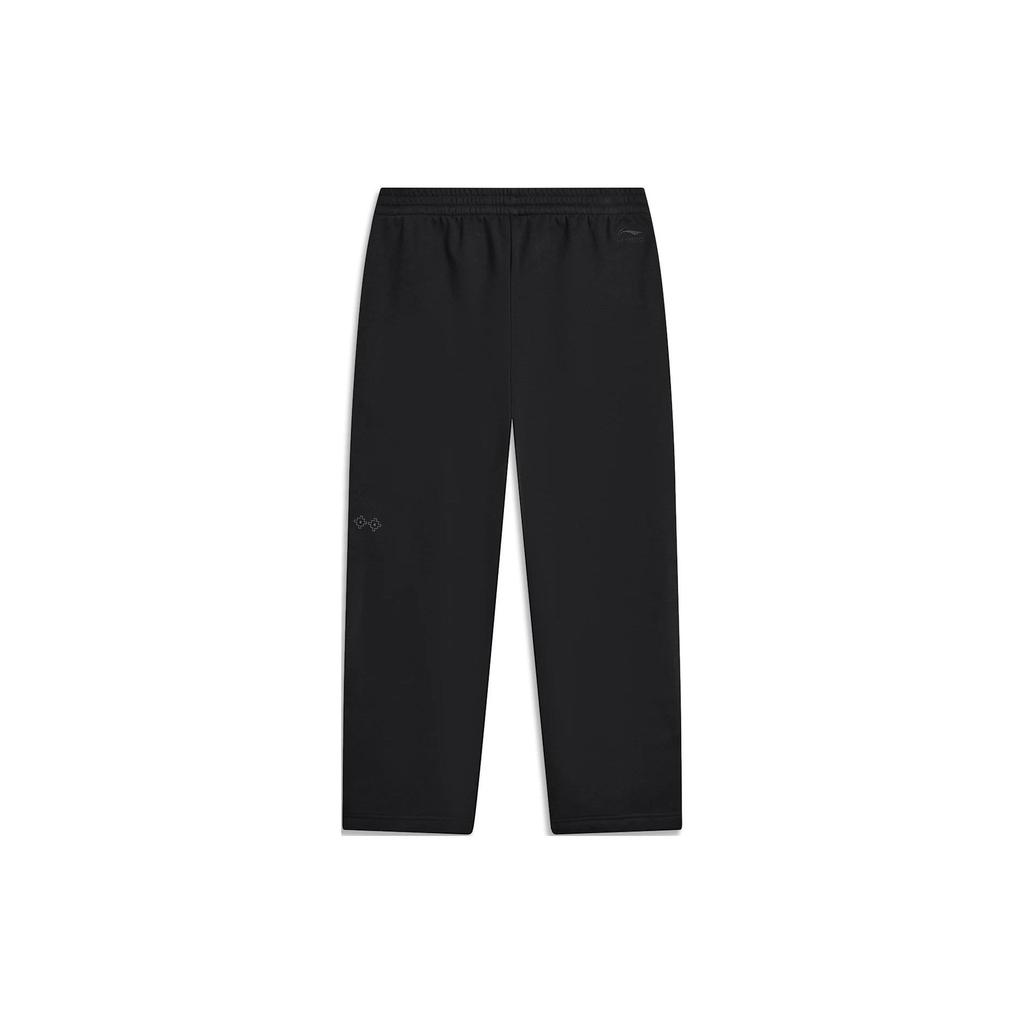 Li Ning Sports Lifestyle Series Solid Color Straight Leg Fleece Warm Loose Knit Sweatpants Men Bottoms Black AKLT901-1
