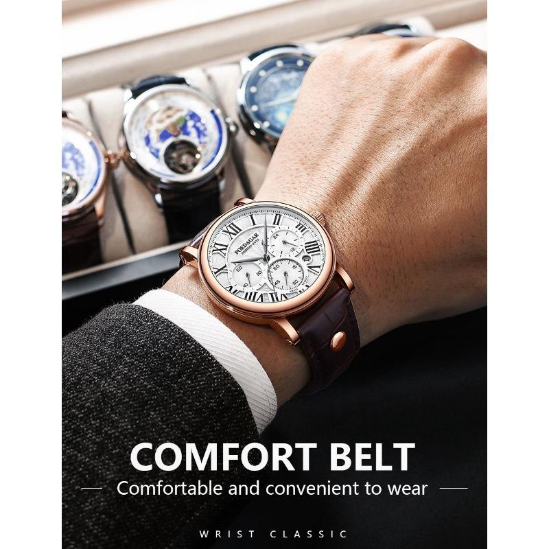 POEDAGAR Men Watch Fashion Chronograph Leather Quartz Watches Waterproof Luminous Sport Sport Wristwatch Six Needle Watch