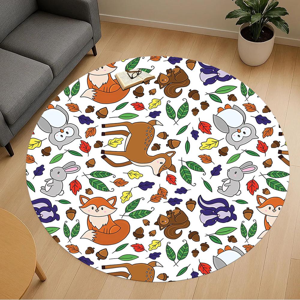 1pc forest animals Round Chair mat Area Rug - Non-Slip, Floor Mat for Office, Bedroom, and Indoor Decor -1002181