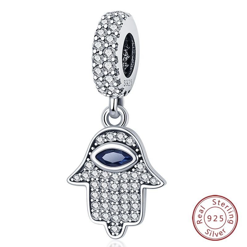 Fit 925 Silver Charms Beads Mysterious Devil's Eye Fatima's Hand Pendant Charms For Women Fine DIY Jewelry
