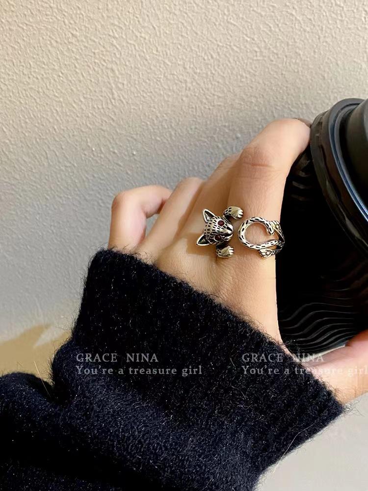 High-End Distressed Retro Cat Ring - 2022 Women's Luxury Open Design for Index Finger