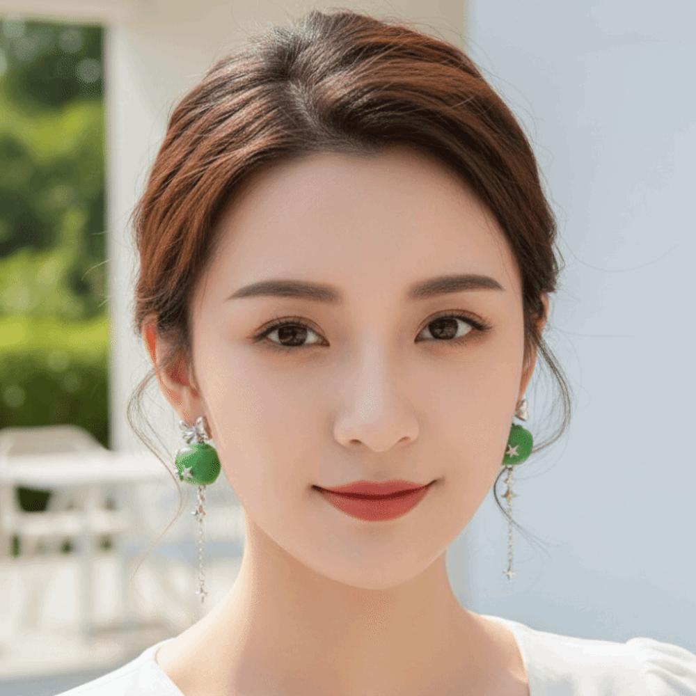 Layered Green Fruit Choker Enamel Sweet Dainty Chain Fairycore Piece Stud Earrings Dating