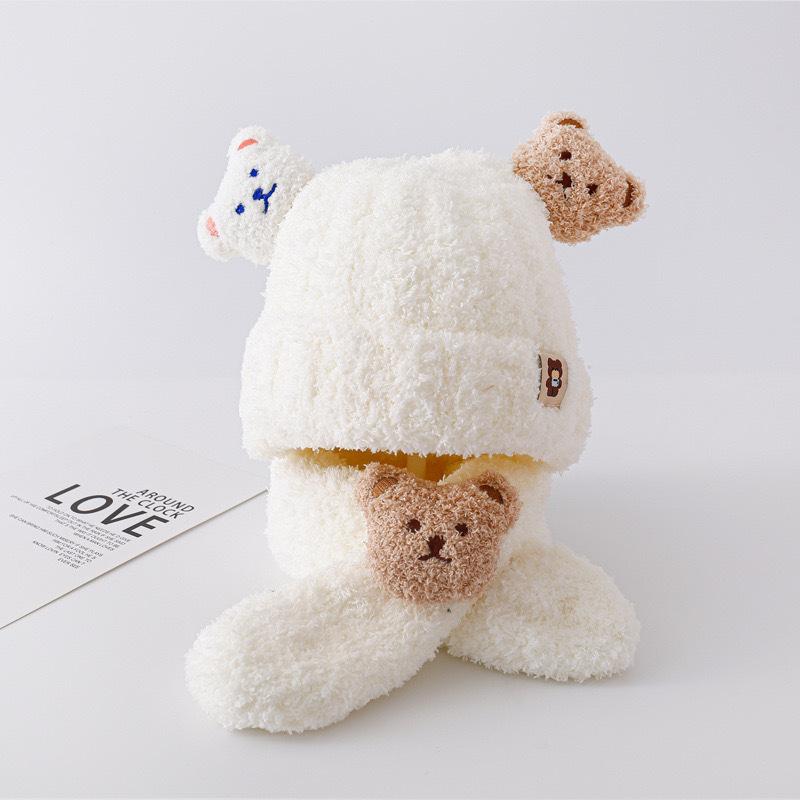 Baby Hat Autumn and Winter Plush Baby Hat Scarf Integrated Two-piece Set Children's Plush Warm Ear Protector Knitted Hat