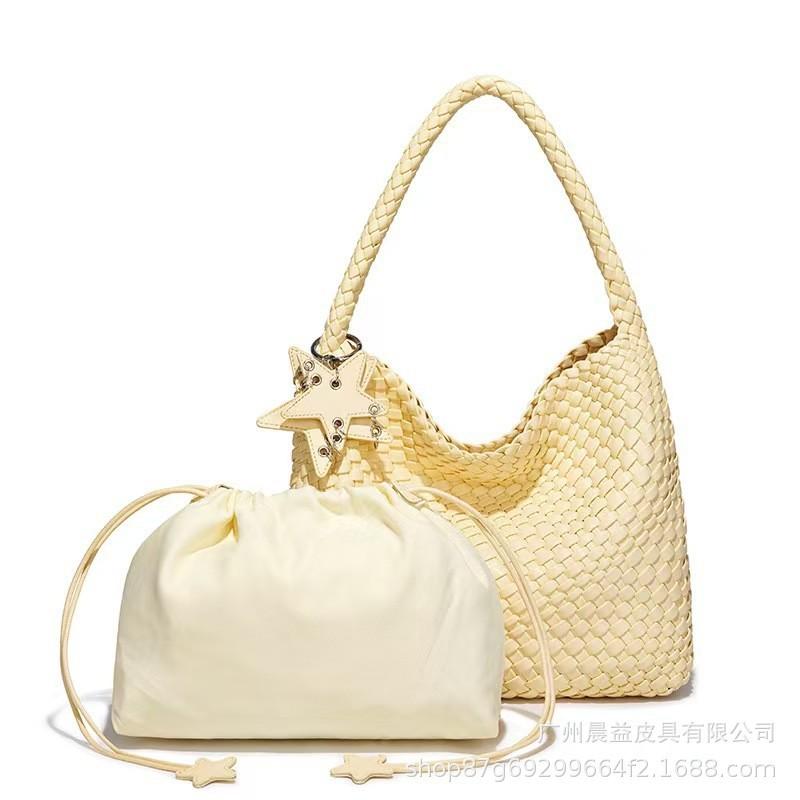 Gun with champagne woven bag tote bag large capacity underarm shoulder large bag handbag bucket bag