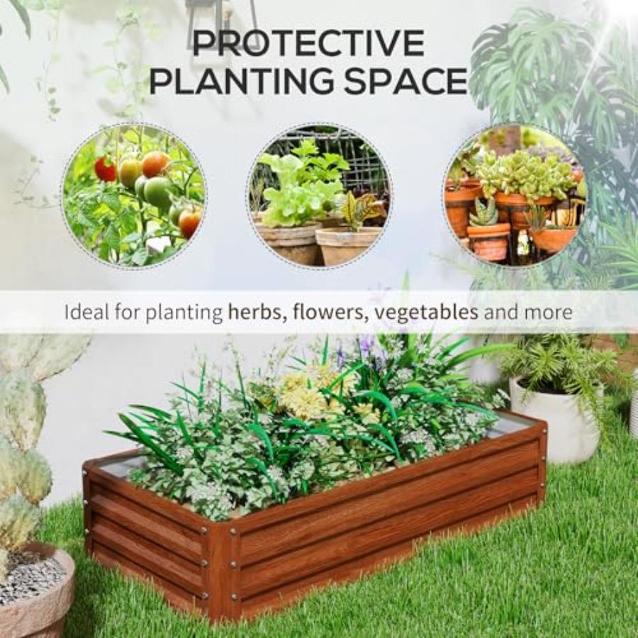 Galvanized Raised Garden Bed 4' X 2' X 1' Metal Planter Box Brown for Growing Vegetables Flowers Herbs Succulents