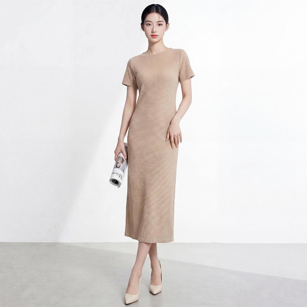 Women's Miyakeme Series Corn Grain Pleated Long Dress – High-Grade Texture