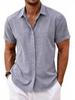 Men's Linen Short Sleeve Button-Up Casual Shirt for Beach Summer Vacation